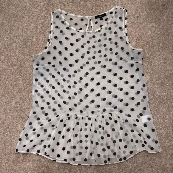 Soprano Sheer Sleeveless Polka Dot Peplum Top - Picture 1 of 2